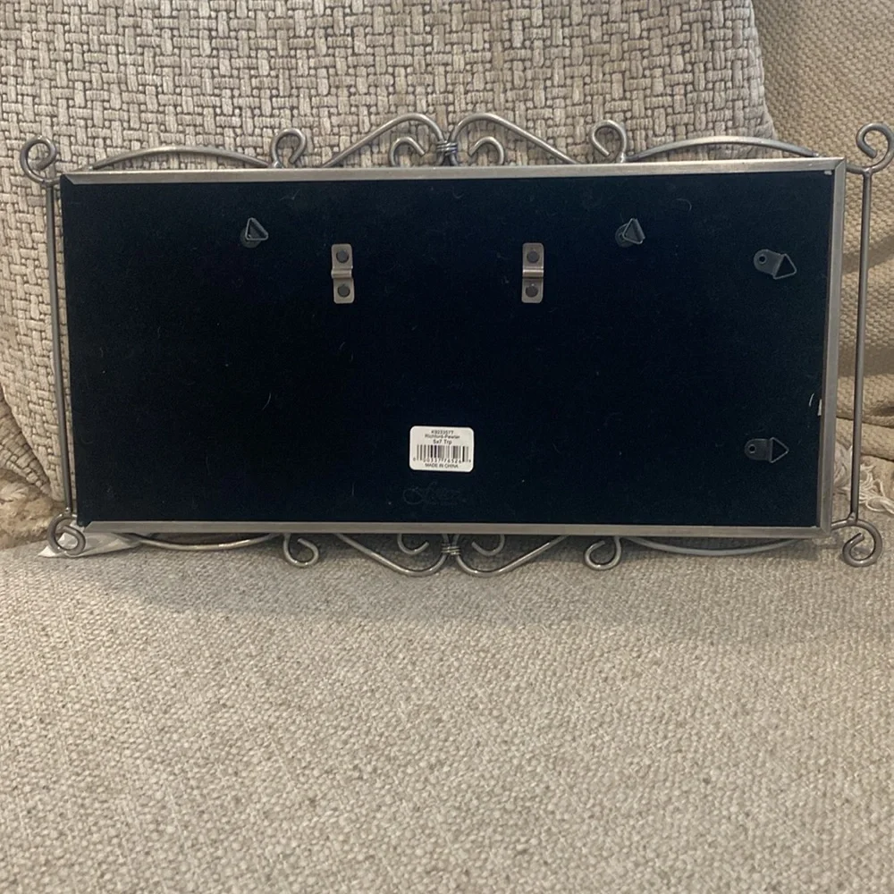 Vintage Fetco Richford Pewter 3 Slot 5x7 Picture Frame Collage 16x9”.